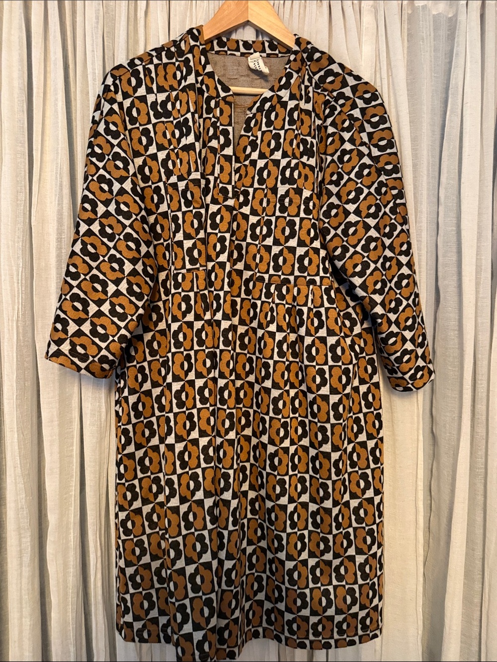 Uncle Frank Black & Tan Geometric Floral Dress
